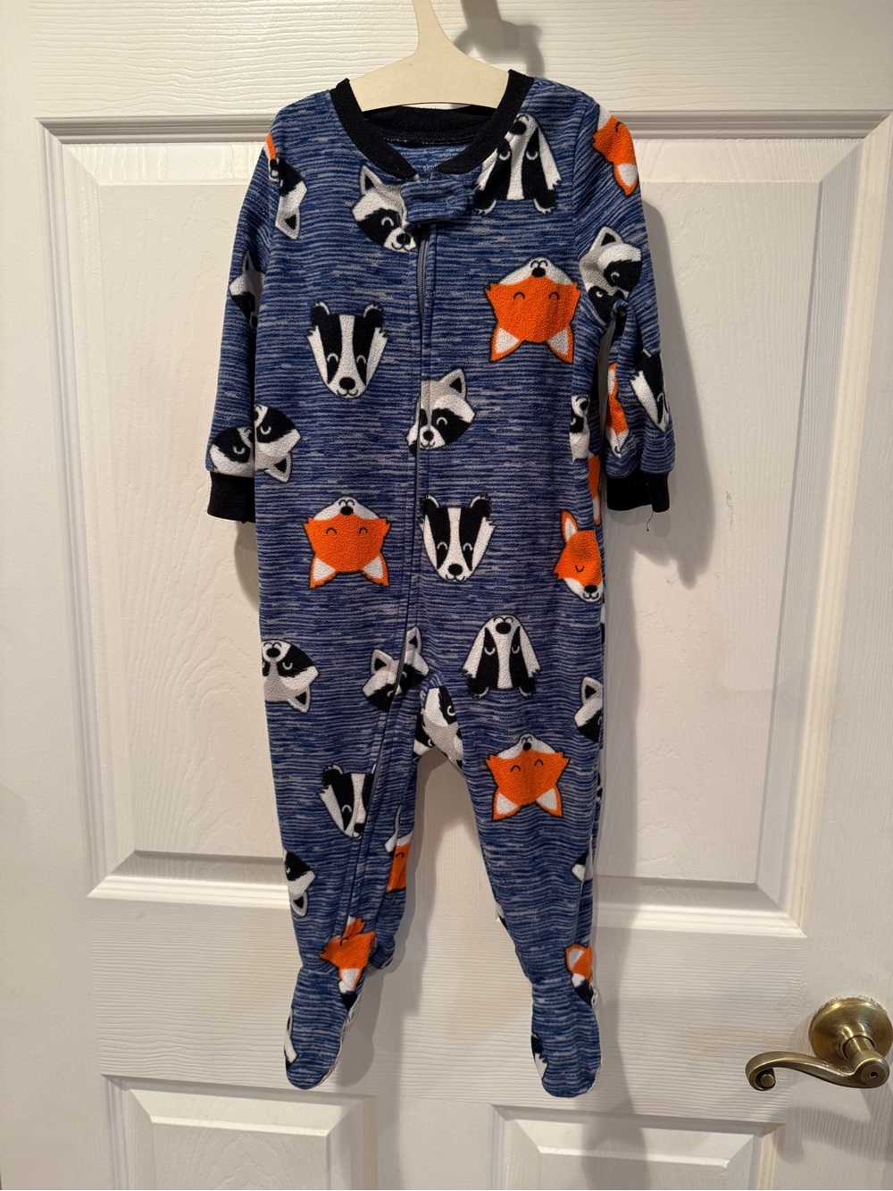Carter’s Blue One-Piece Fleece Footed Pajamas with Fox, Raccoon & Badger Heads